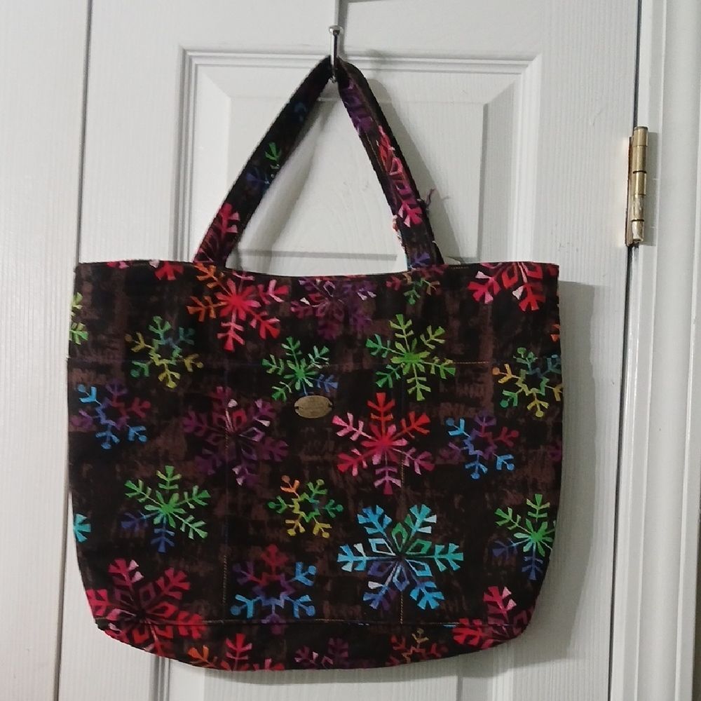 Handmade snowflake print winter holiday purse handbag tote NWT